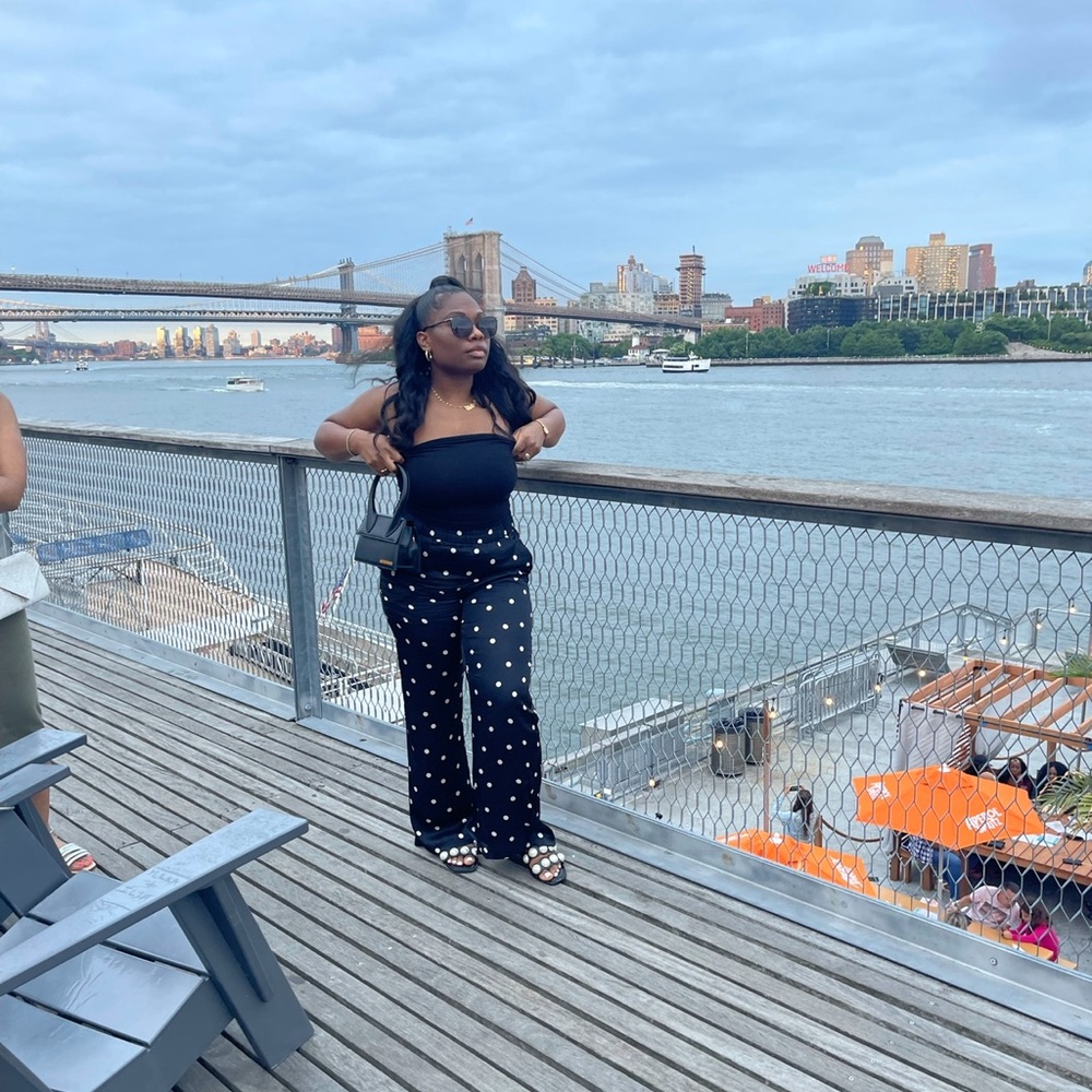 H&M Black and White Polka Dot Straight Leg “Satin” Pants